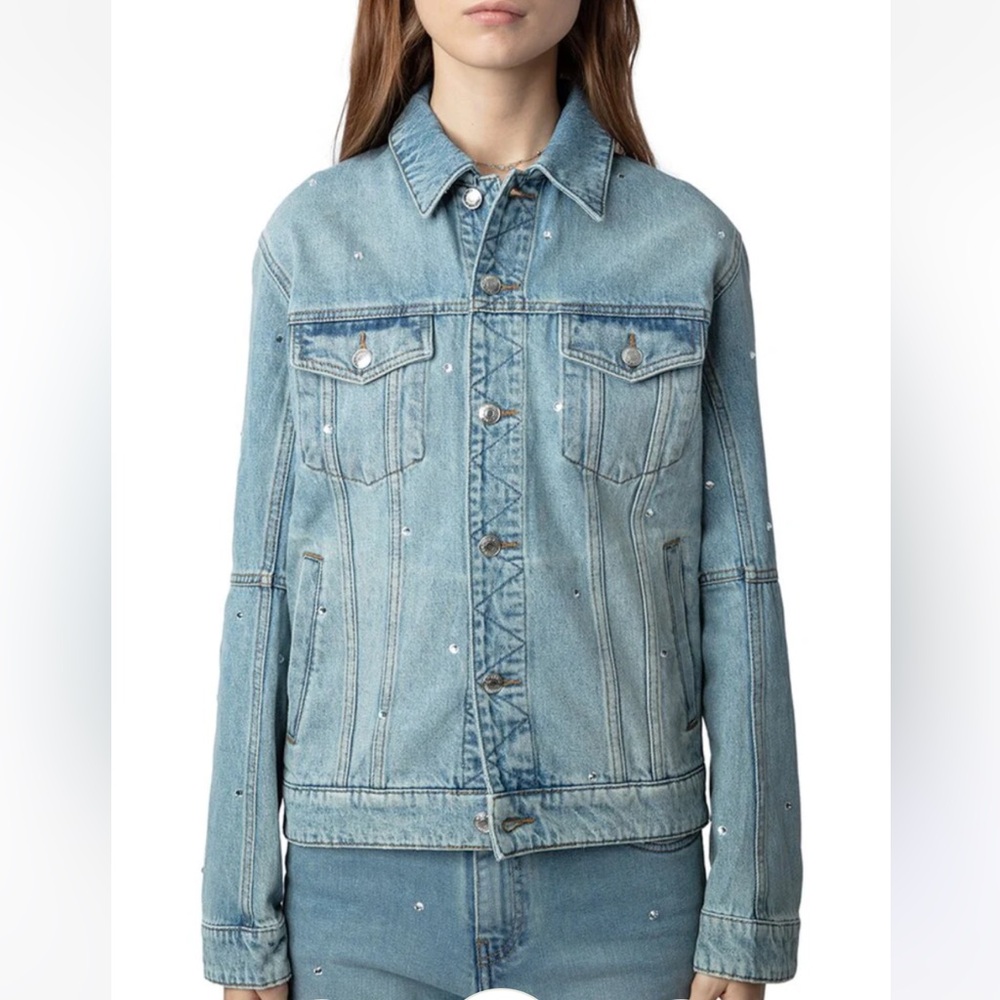 *RARE* Zadig & Voltaire Kasy Denim Eco Strass Jacket in Light Blue Size M